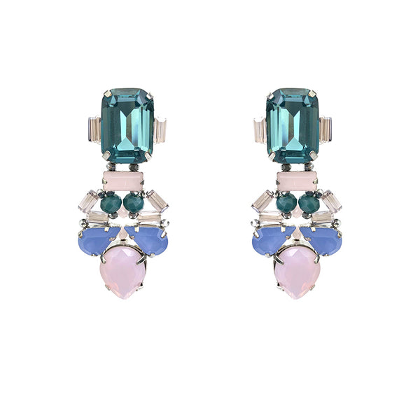 Aqua Pink Cut Glass Earrings