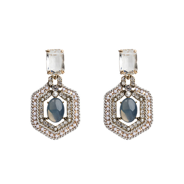 Chain Statement Earrings in Opal Blue