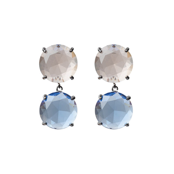 Double Drop Cut Glass Earrings in Smoke