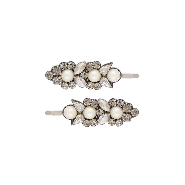 Deepa Gurnani  Pearl Hair Clips in Gunmetal