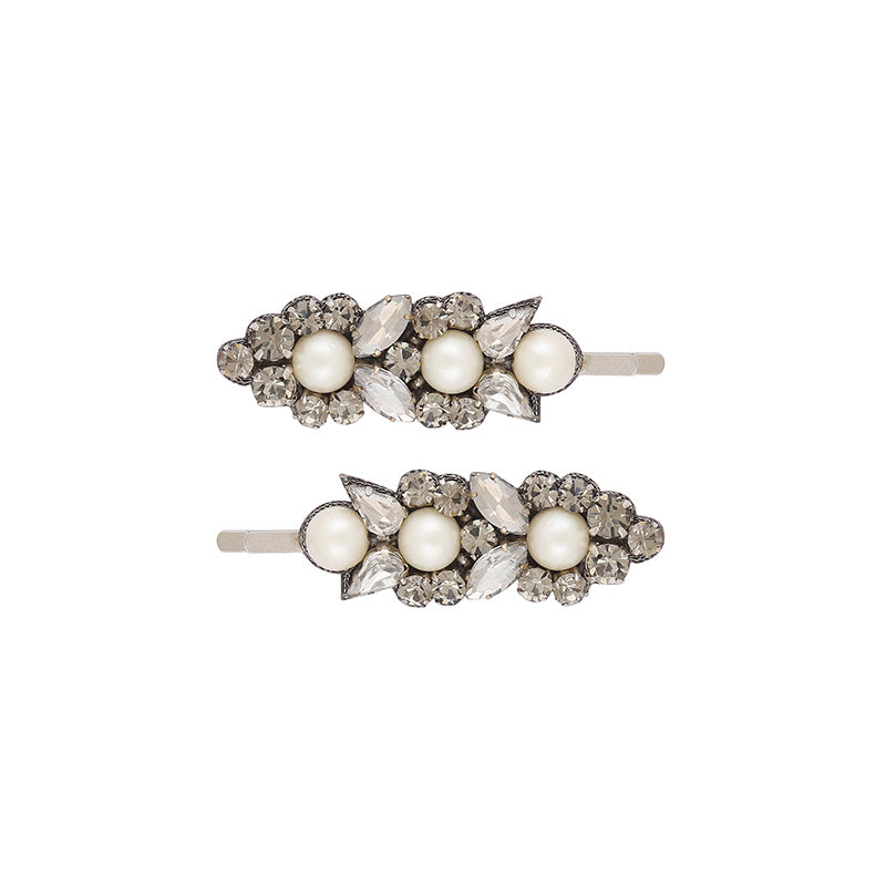 Deepa Gurnani  Pearl Hair Clips in Gunmetal