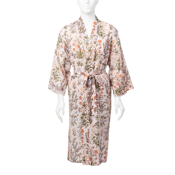 Cotton Kimono Robe in Blush Flower